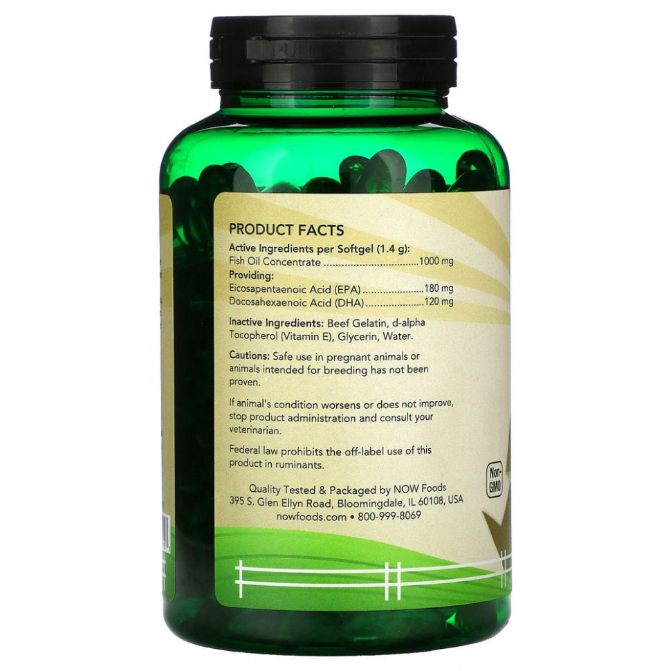 NOW Foods, Pets, омега-3 для собак и кошек, отличный рыбный вкус, 180 мягких таблеток