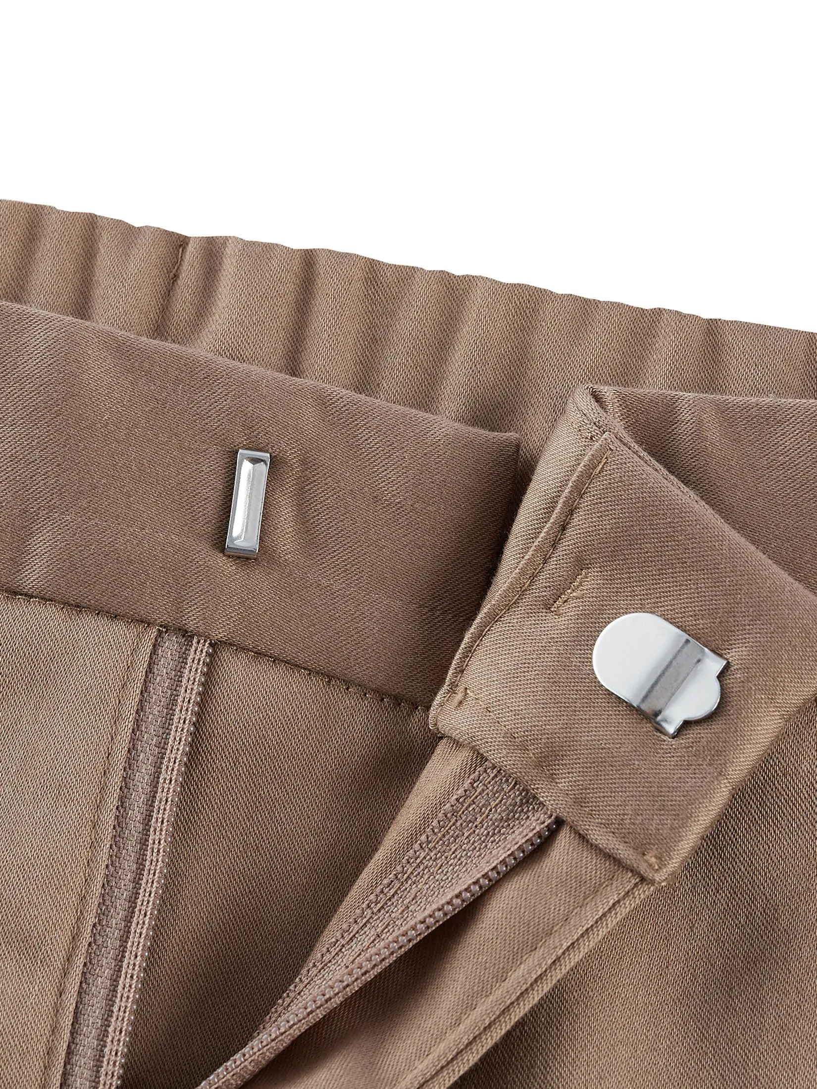 G2000 Women Clothing Cotton Blend Spandex Satin Casual Pants W/ Elastic Waistband Cropped Cigarette Shape - Brown