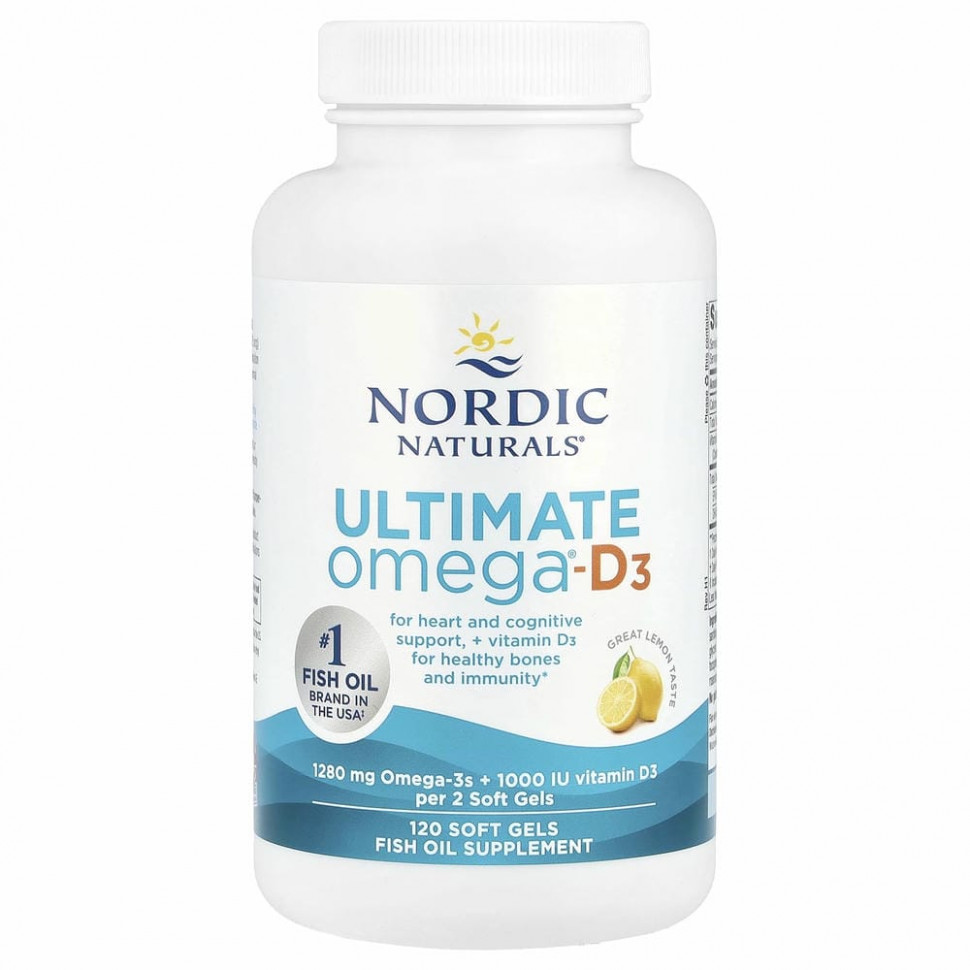 Nordic Naturals, Ultimate Омега-D3, со вкусом лимона, 1000 мг, 120 капсул