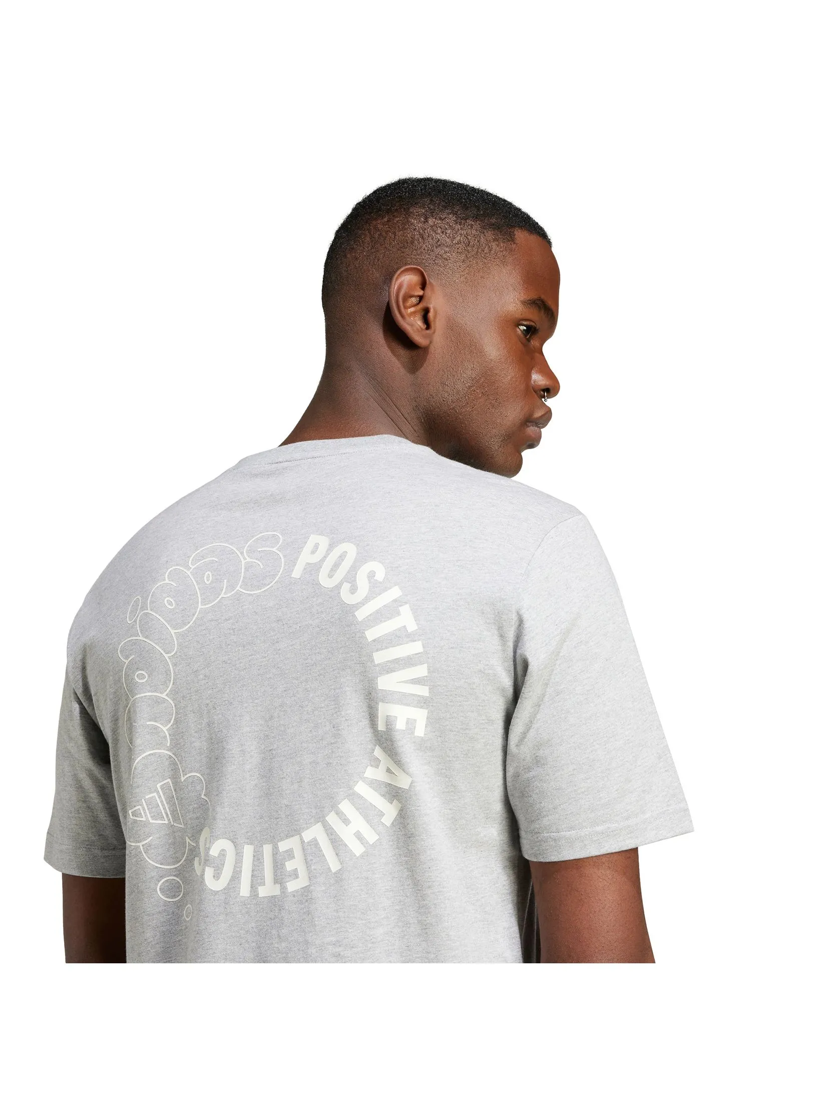 ADIDAS Men T-Shirt Lounge Verbiage Circle Graphic JJ3989 Medium Grey