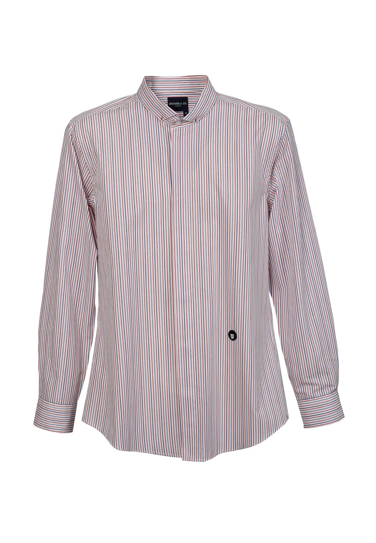 BROWNE & CO. Red Browne Collar Long Sleeves Stripes Shirt