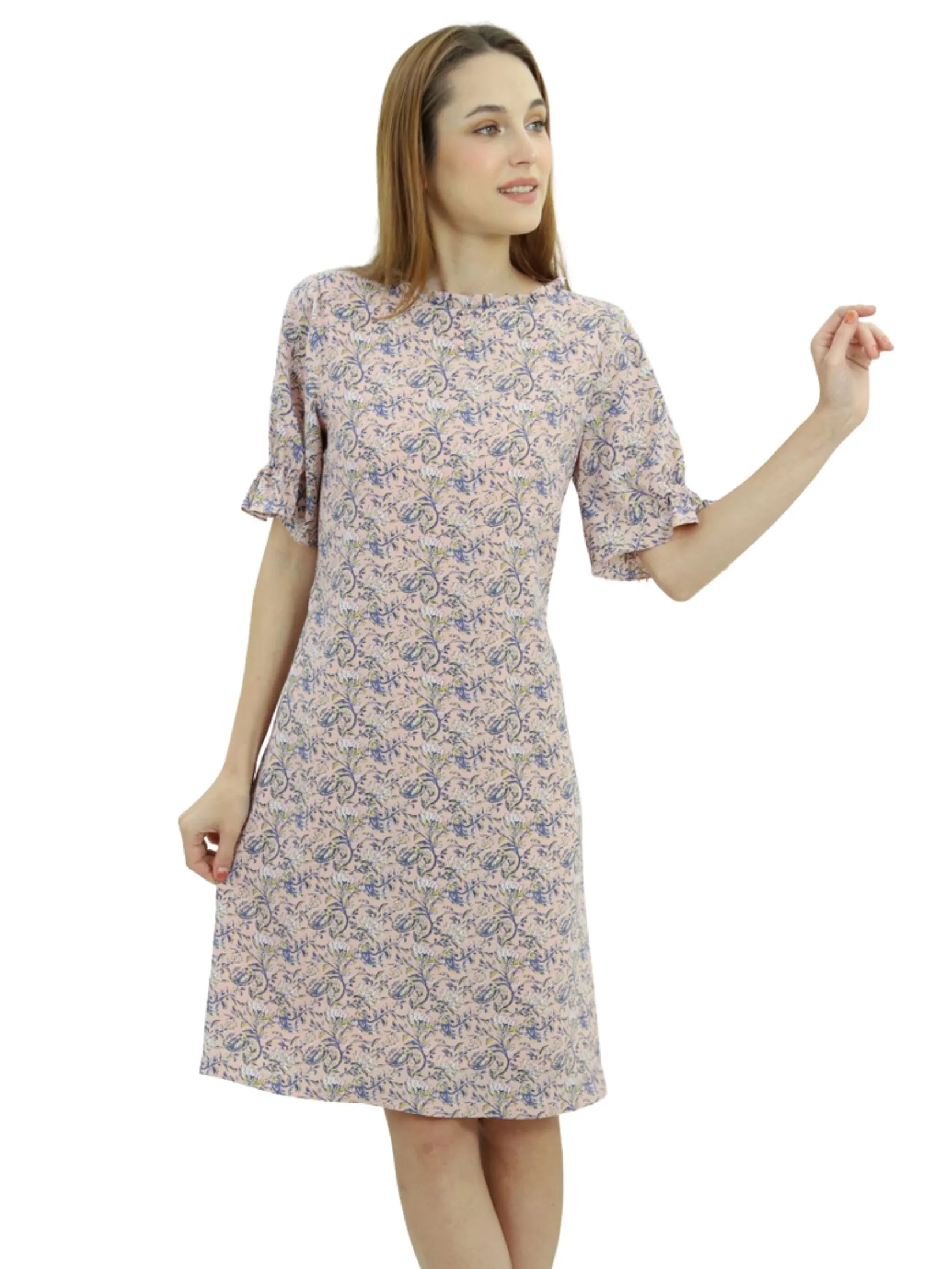 VERONIQA Women Dress Short Sleeves Chiffon Dobby Pink