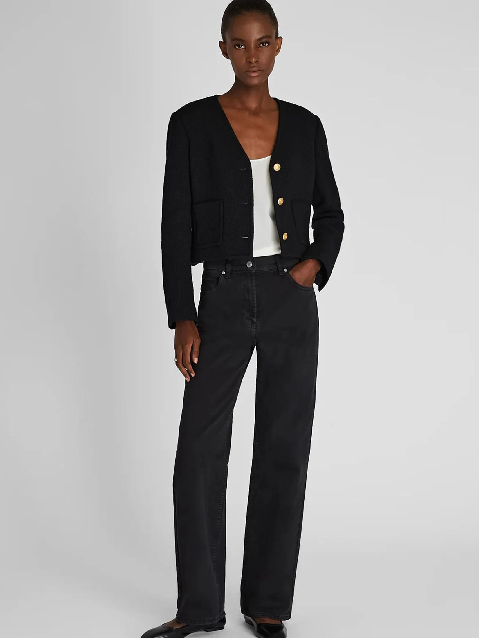 CLUB MONACO Women Jacket V-Neck Tweed Black