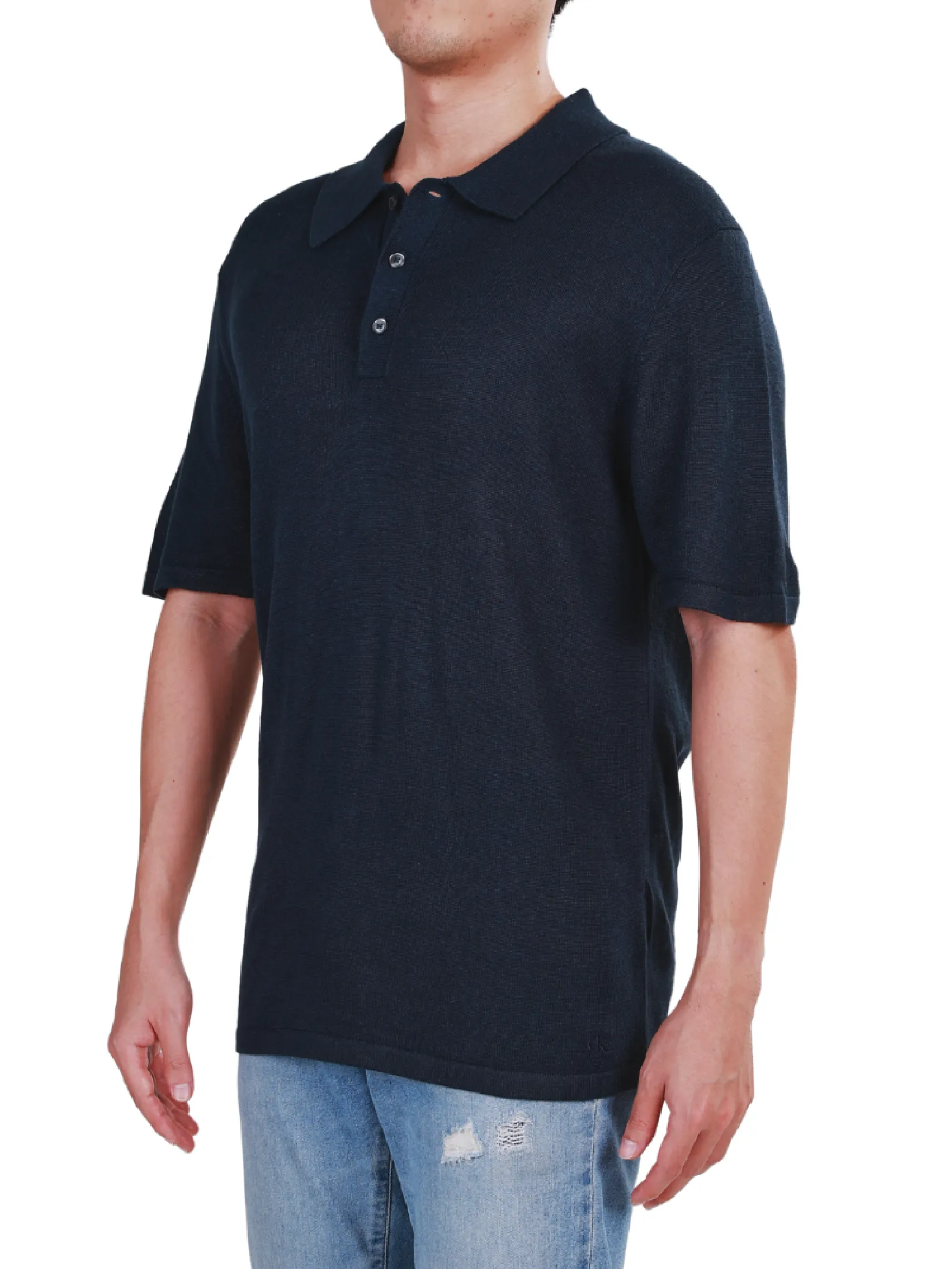 CALVIN KLEIN Men's Linen Blend Classic Sweater Polo Shirt Black