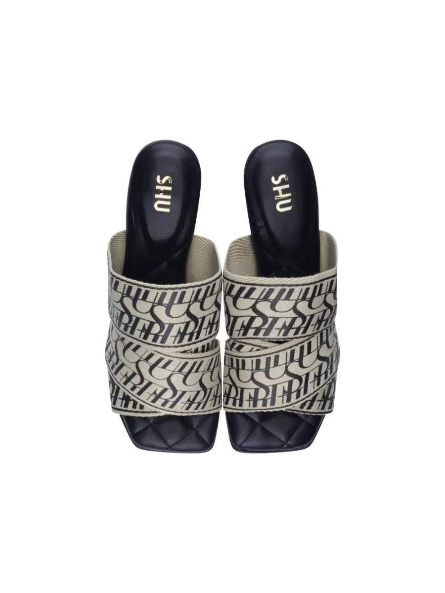 SHU WOMEN  PALETTE SOFT 3.5" SIGNET ON CANVAS HEELS - BLACK