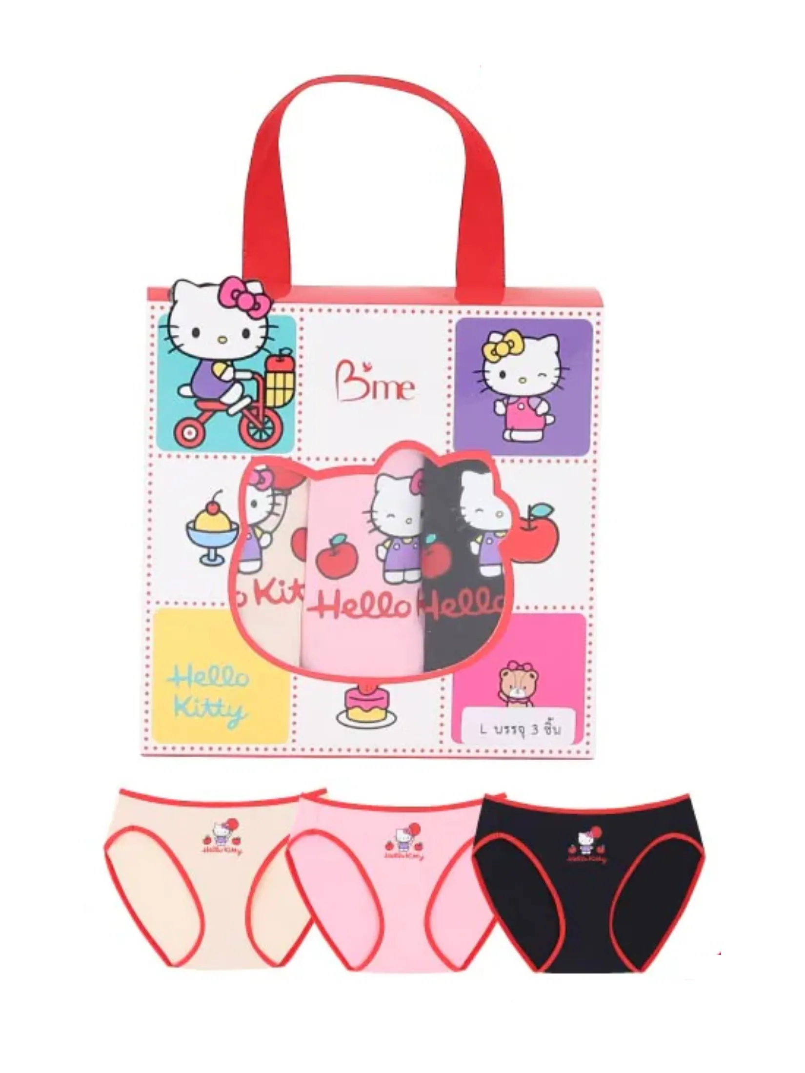 B'ME B me MEU019 Hello Kitty Bikini Panty Pack (3 pcs, Vanilla/Pink/Black)