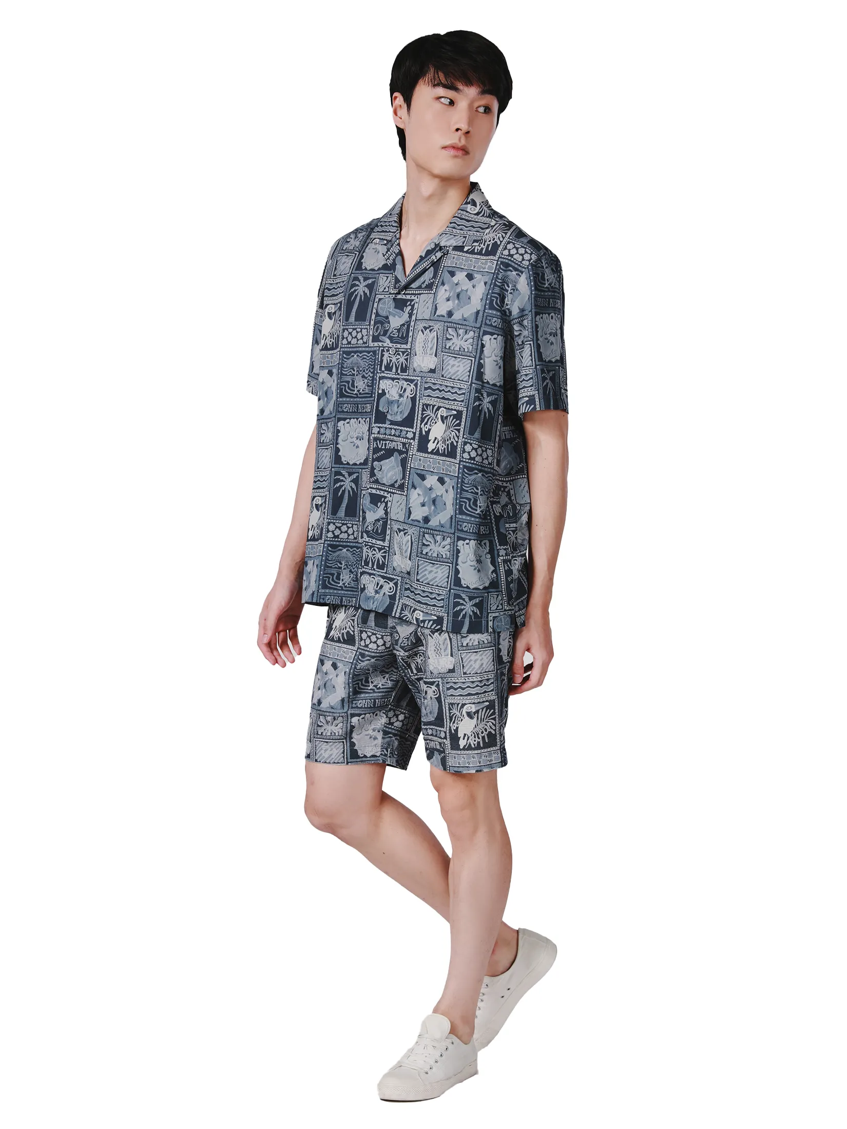 JOHN HENRY Men s Short Sleeves Hawaii Shirts (Relaxed Fit) SONGKRAN FESTIVAL Grey