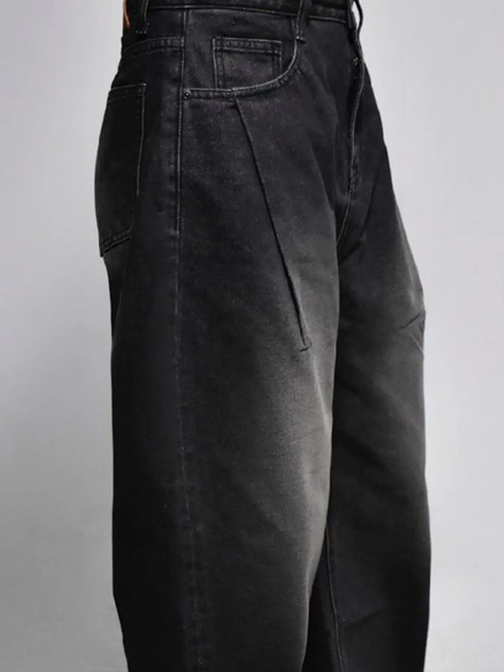 ERA-WON Men s Denim Baggy Jeans Black