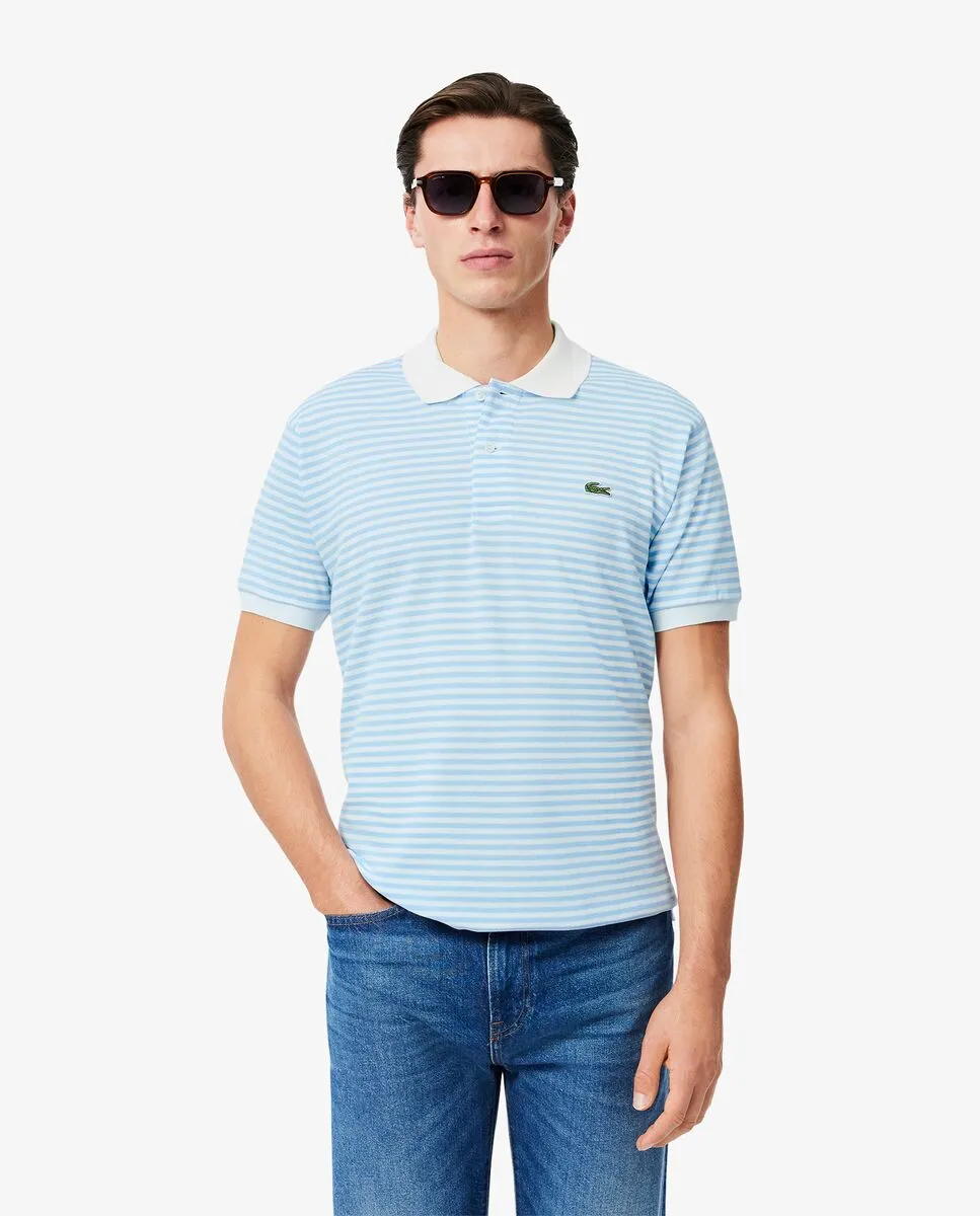 LACOSTE Classic Fit L.12.12 Striped Petit Piqu  Polo Shirt Blue