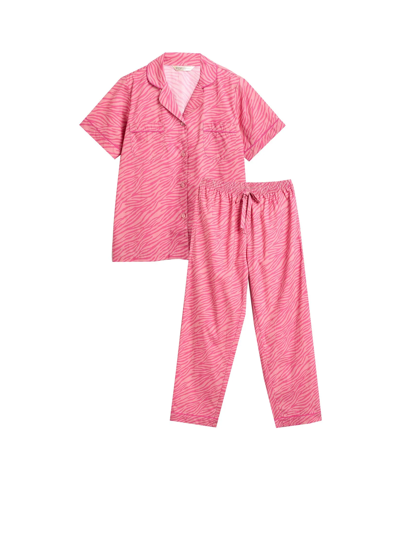 FOF Women Sleepwear Shirt Collar + Pants Linning Pink