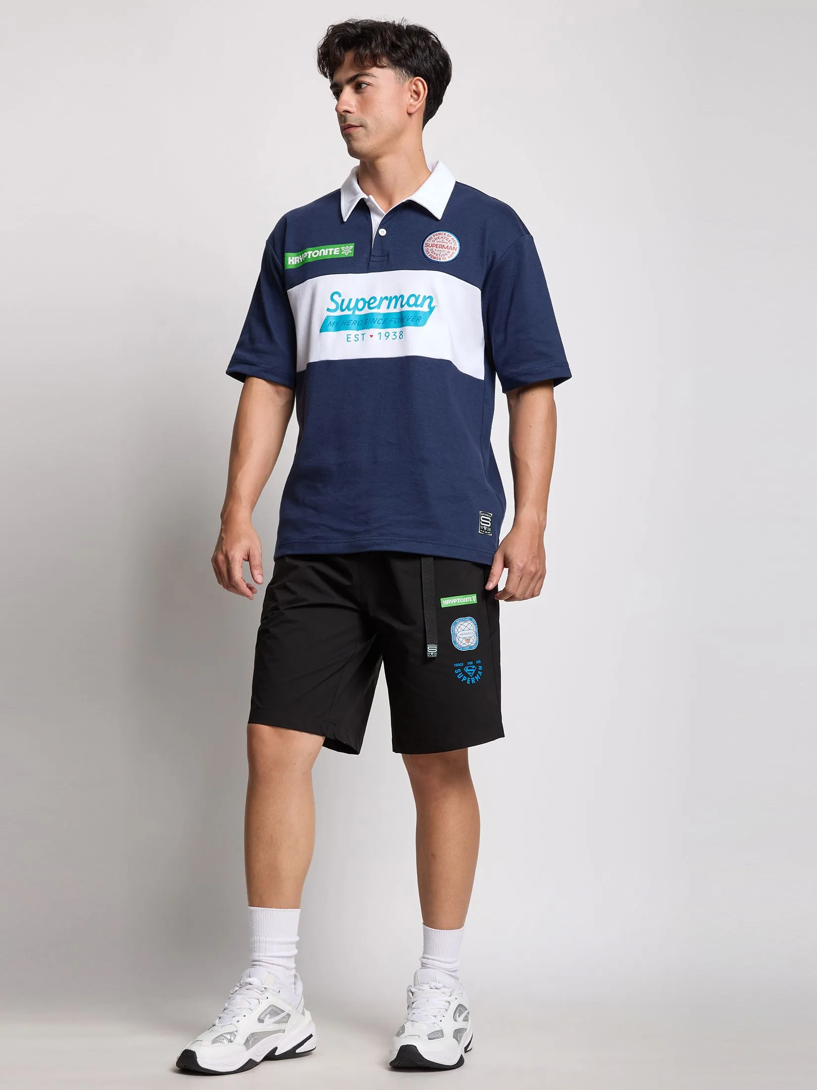 PACIFIC UNION Men Polo Shirt Stripe Superman Navy