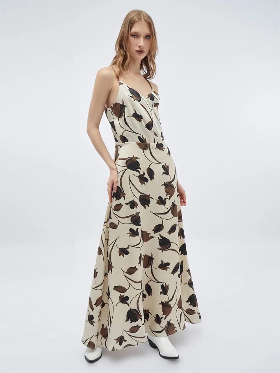 F-FASHION V-Neck Maxi Dress in Tulip Print Women Mix Colors