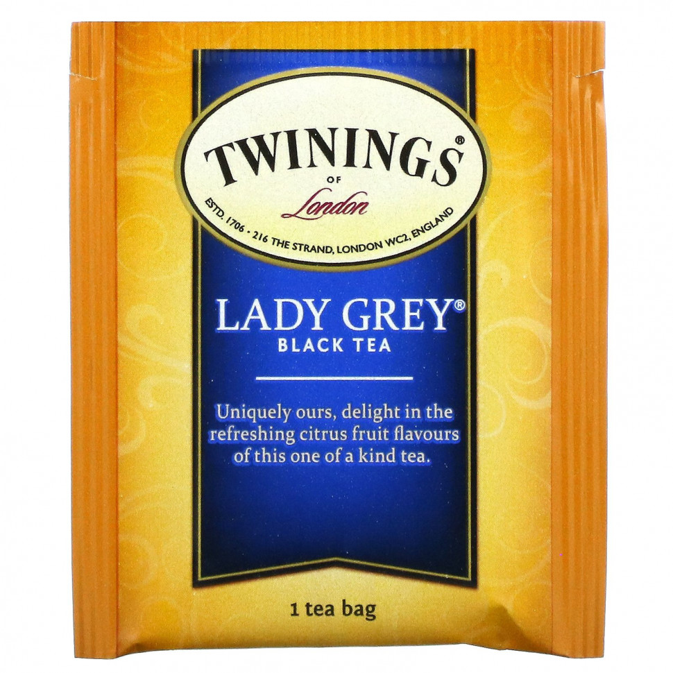Twinings, черный чай Lady Grey, 20 чайных пакетиков, 40 г (1,41 унции)