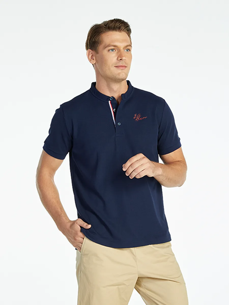 ELLE HOMME Men BAND COLLAR POLO SHIRT W8K904NV - NAVY Blue