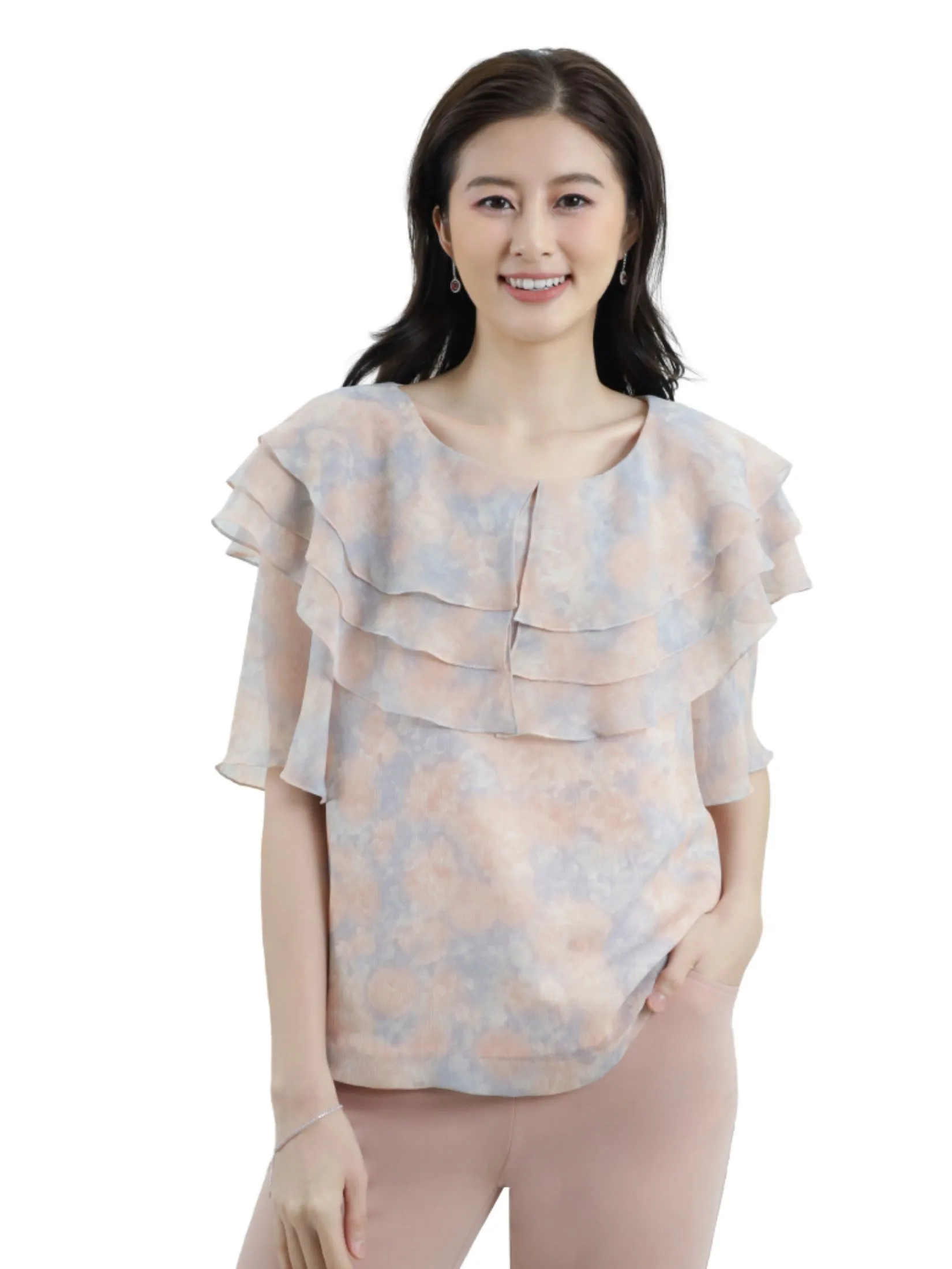 MIKIKO Women Blouse Chiffon Angora Orange