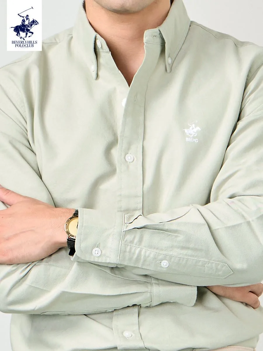BEVERLY HILLS POLO CLUB Men Oxford Relax Fit Shirt Long Sleeve, Light green