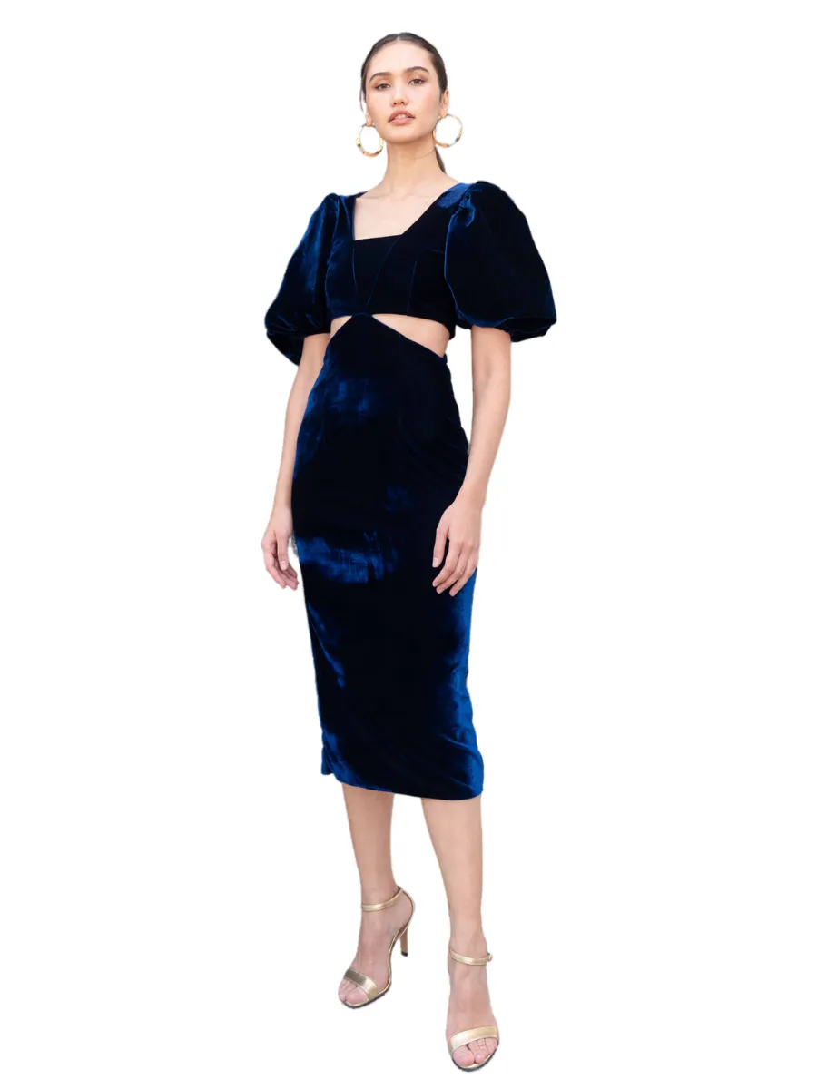 ROSE THE LABEL Navy champa velvet dress