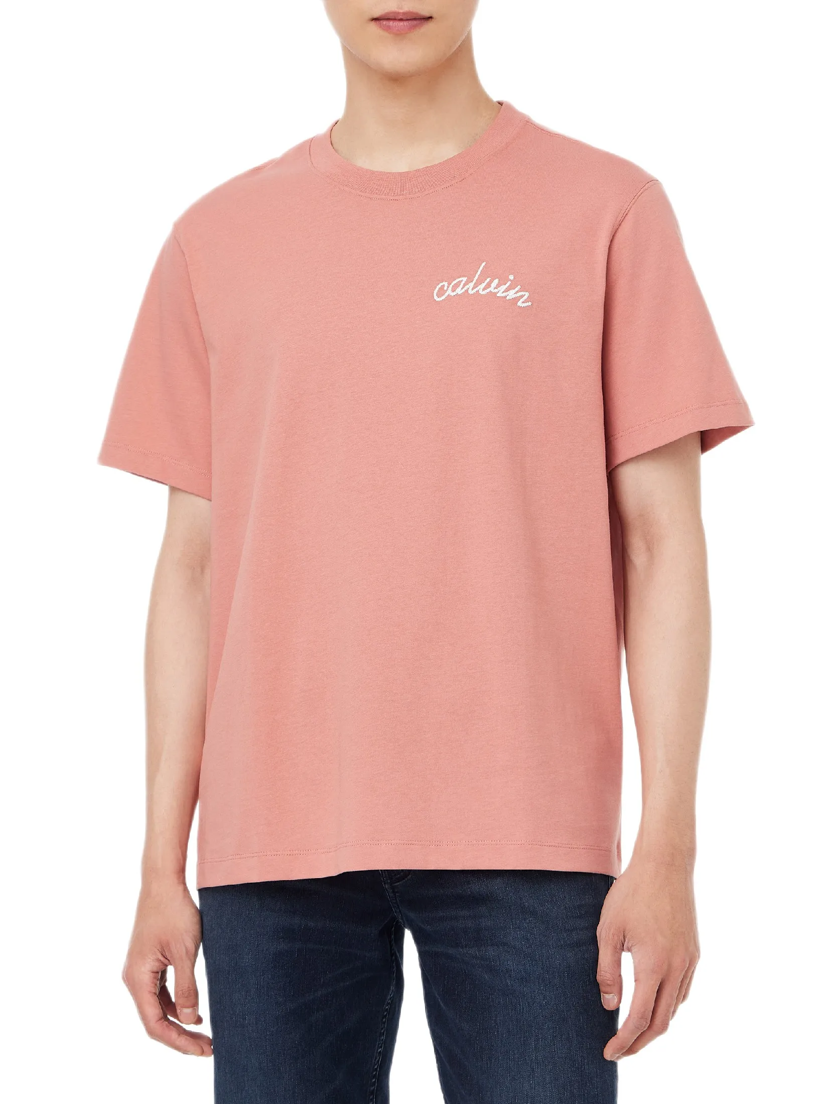 CALVIN KLEIN Men s Easy Fit Small Chain Stitch Logo Short Sleeve T-Shirt Rose