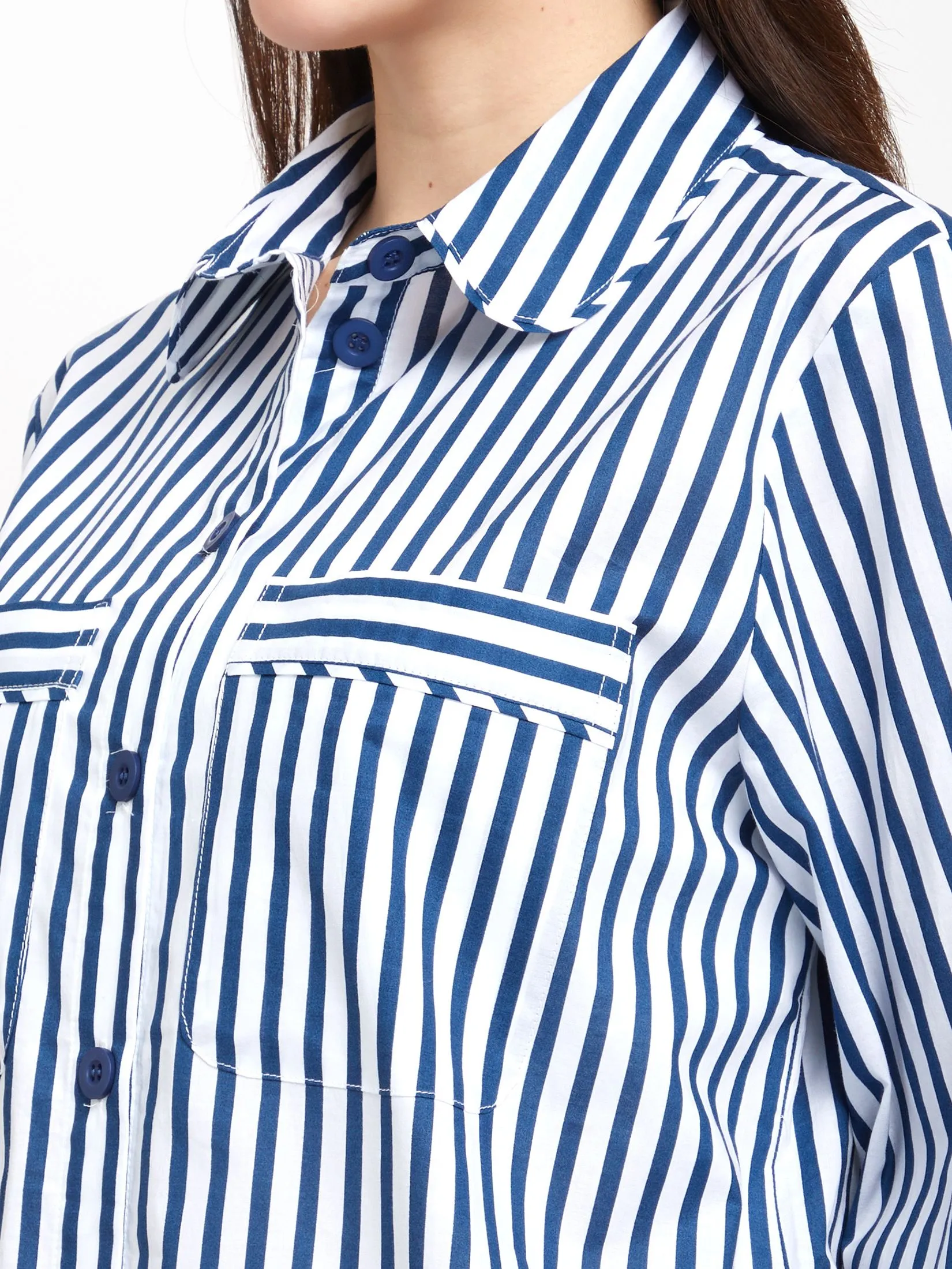 CLAUDIA'S ROMANCE Women Pyjamas Shirt Long Sleeves Collar + Pants Striped Print Multi-Color