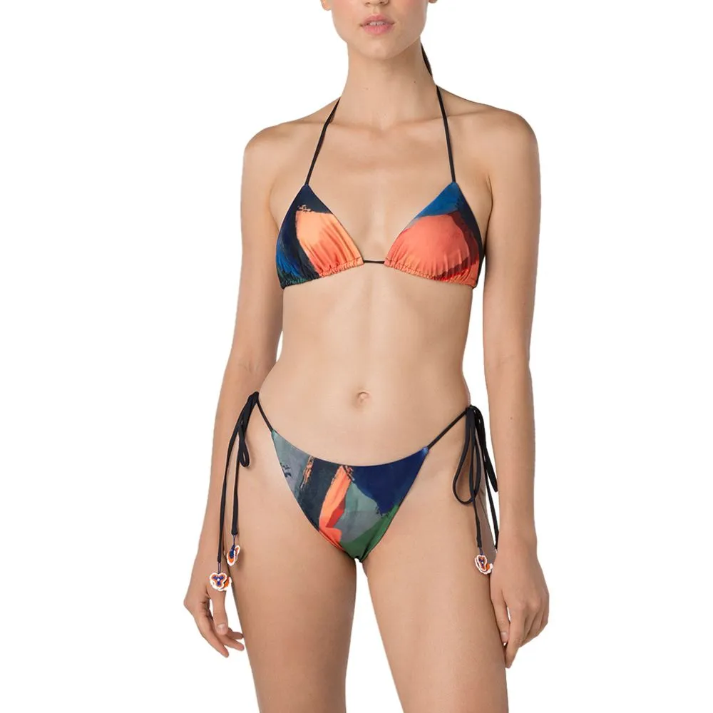 ANGELYS BALEK Multicolor Print Halter String Bikini & String Bottom Women Swimsuit