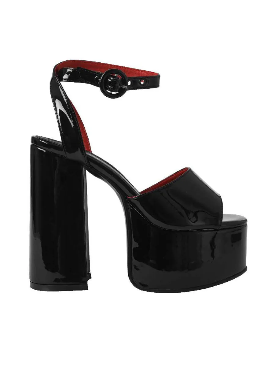 VILLAINS SF YUZA Women s Platform Heeled Sandals BLACK PATENT