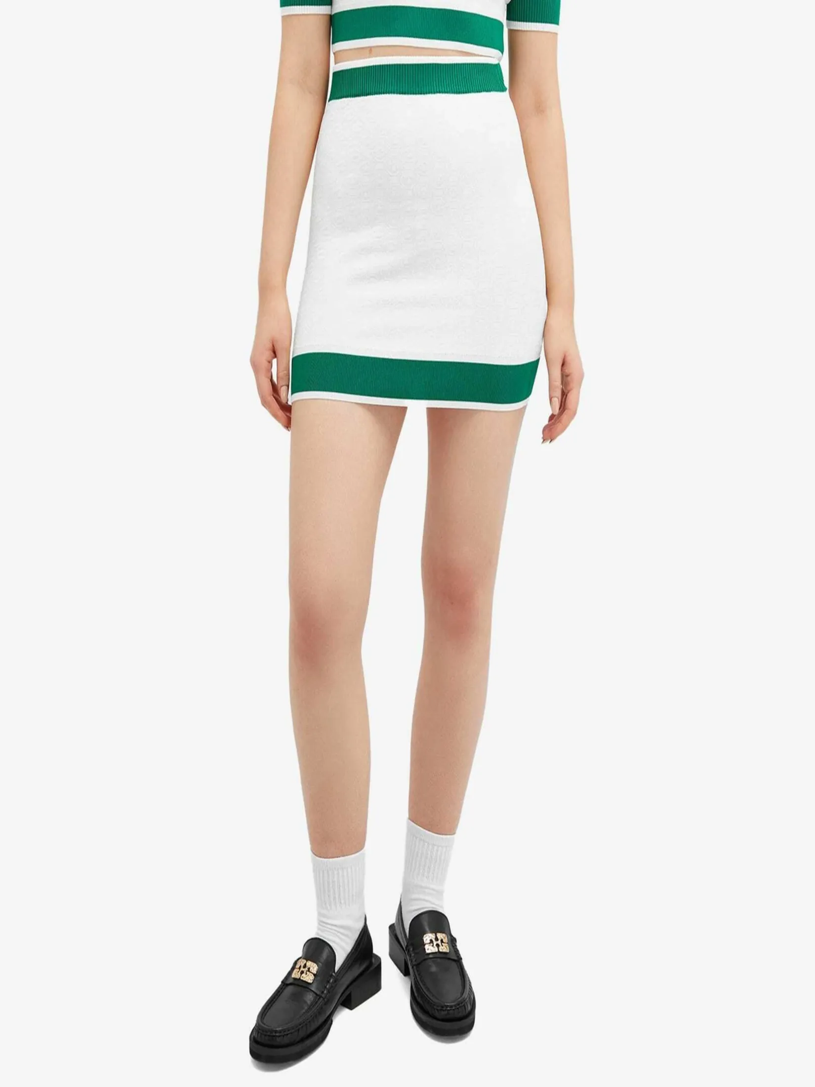 CASABLANCA 3D MONOGRAM SKIRT IN WHITE/GREEN