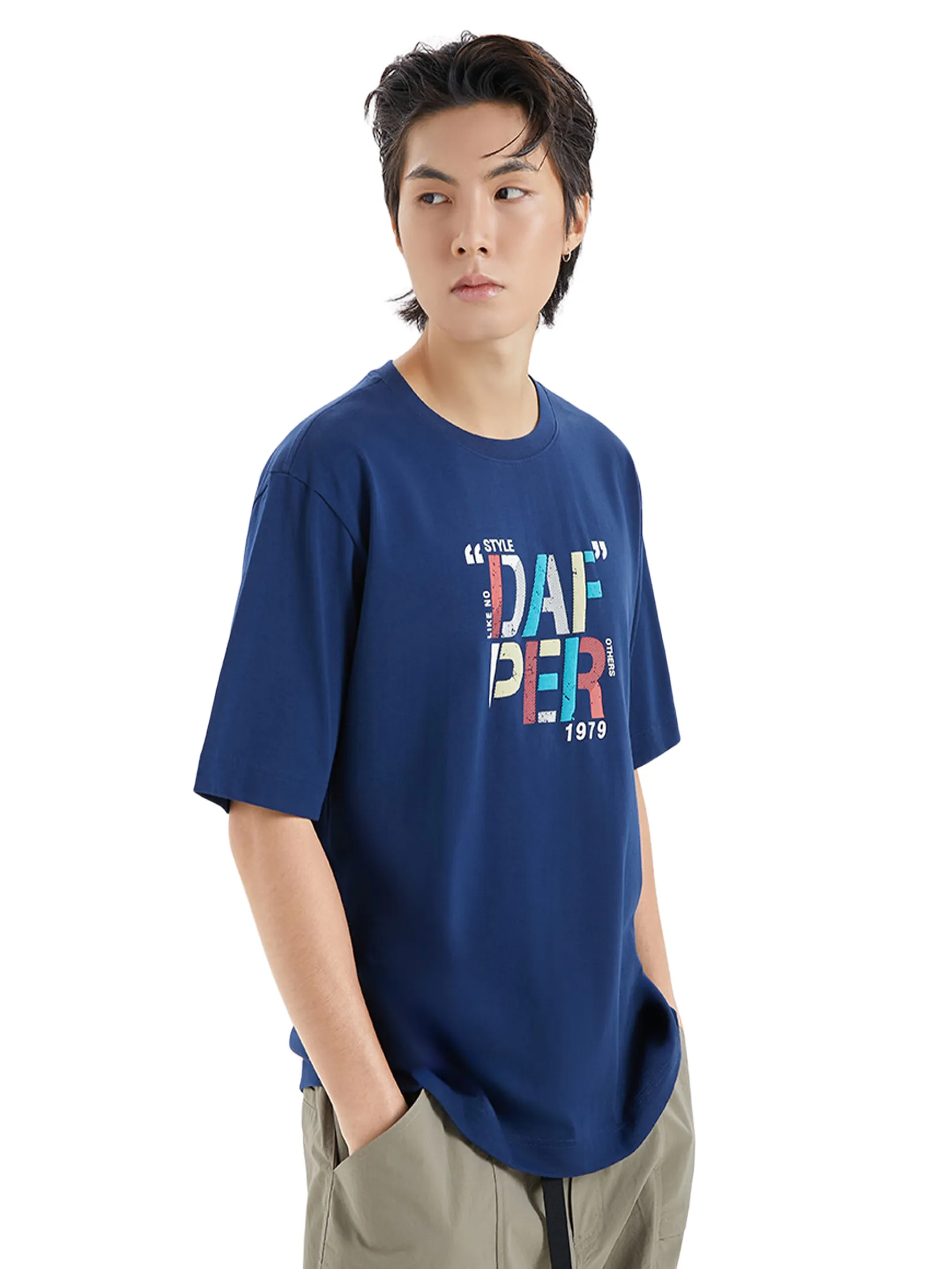 DAPPER DAPPER Retro Summer Logo Print T-Shirt Navy
