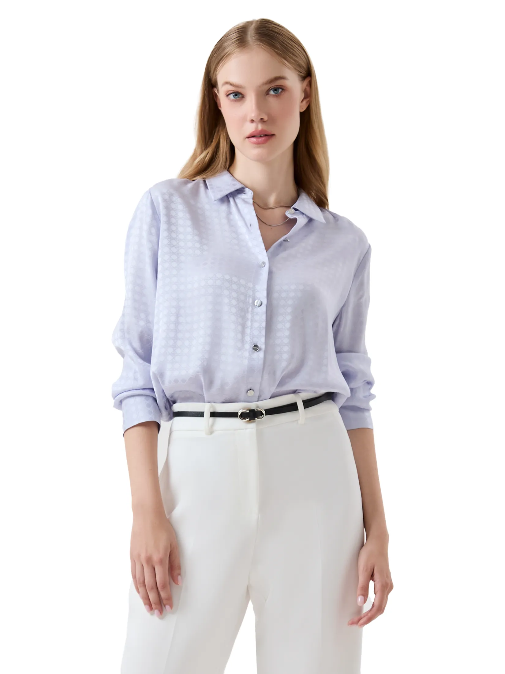 ESPADA Geometric Jacquard Satin Shirt Woman Purple