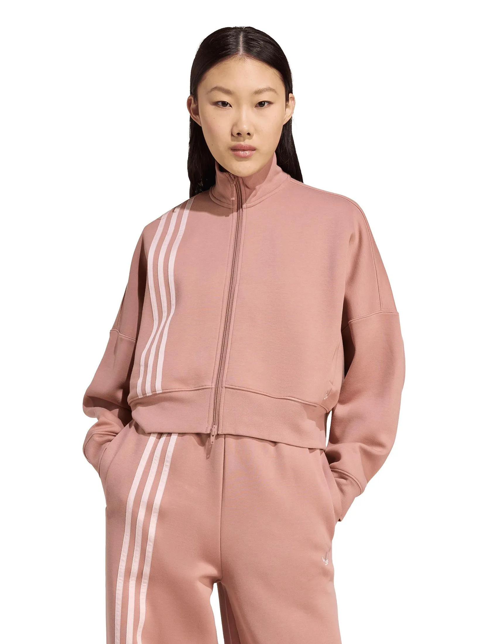 ADIDAS Women Zip Up Off Placed 3-Stripes JW3609 Red / Warm Clay