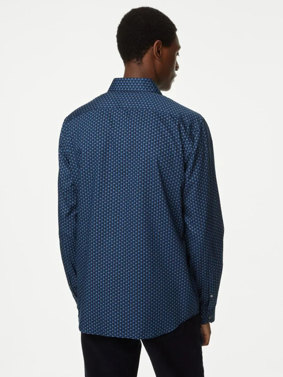 MARKS & SPENCER Men Shirt Long Sleeves Cotton Rich Geometric Print