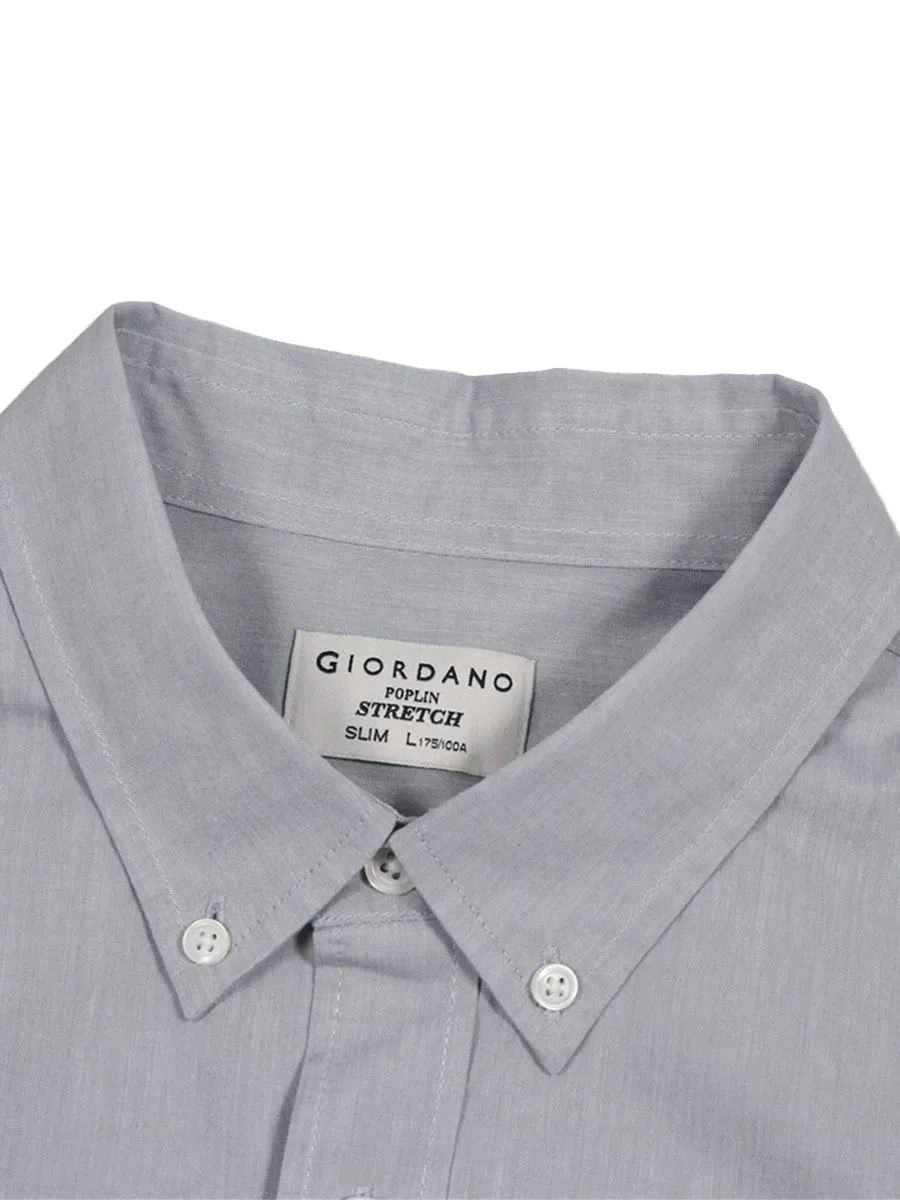 GIORDANO Men's Slim Fit Long Sleeve Stretch Shirt (Poplin) Grey