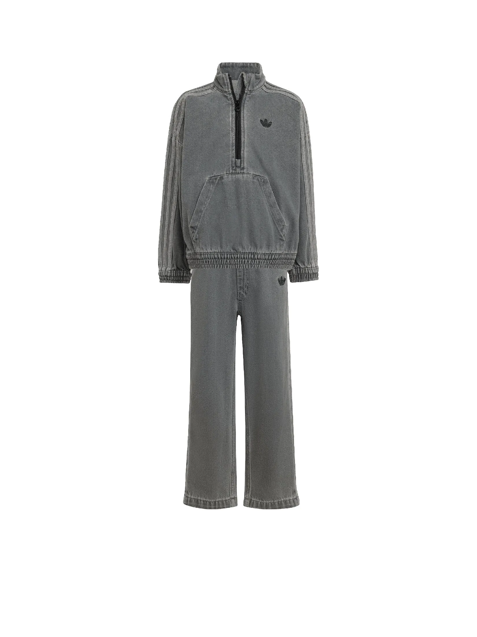 ADIDAS KIDS Unisex Toddler Denim Crew Jacket + Pants Set Grey Beige