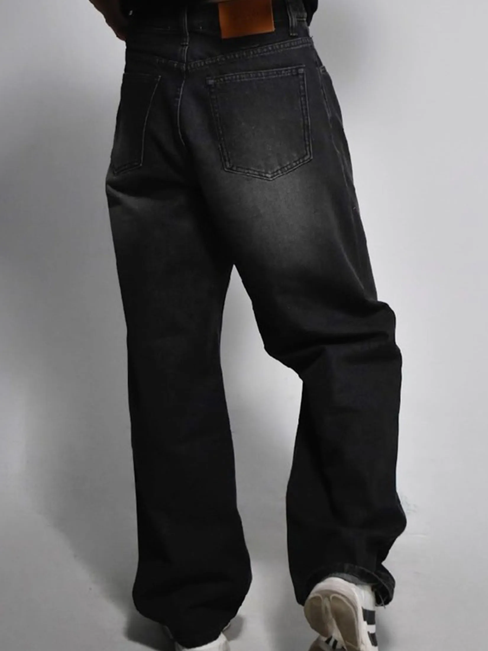 ERA-WON Men s Denim Baggy Jeans Black