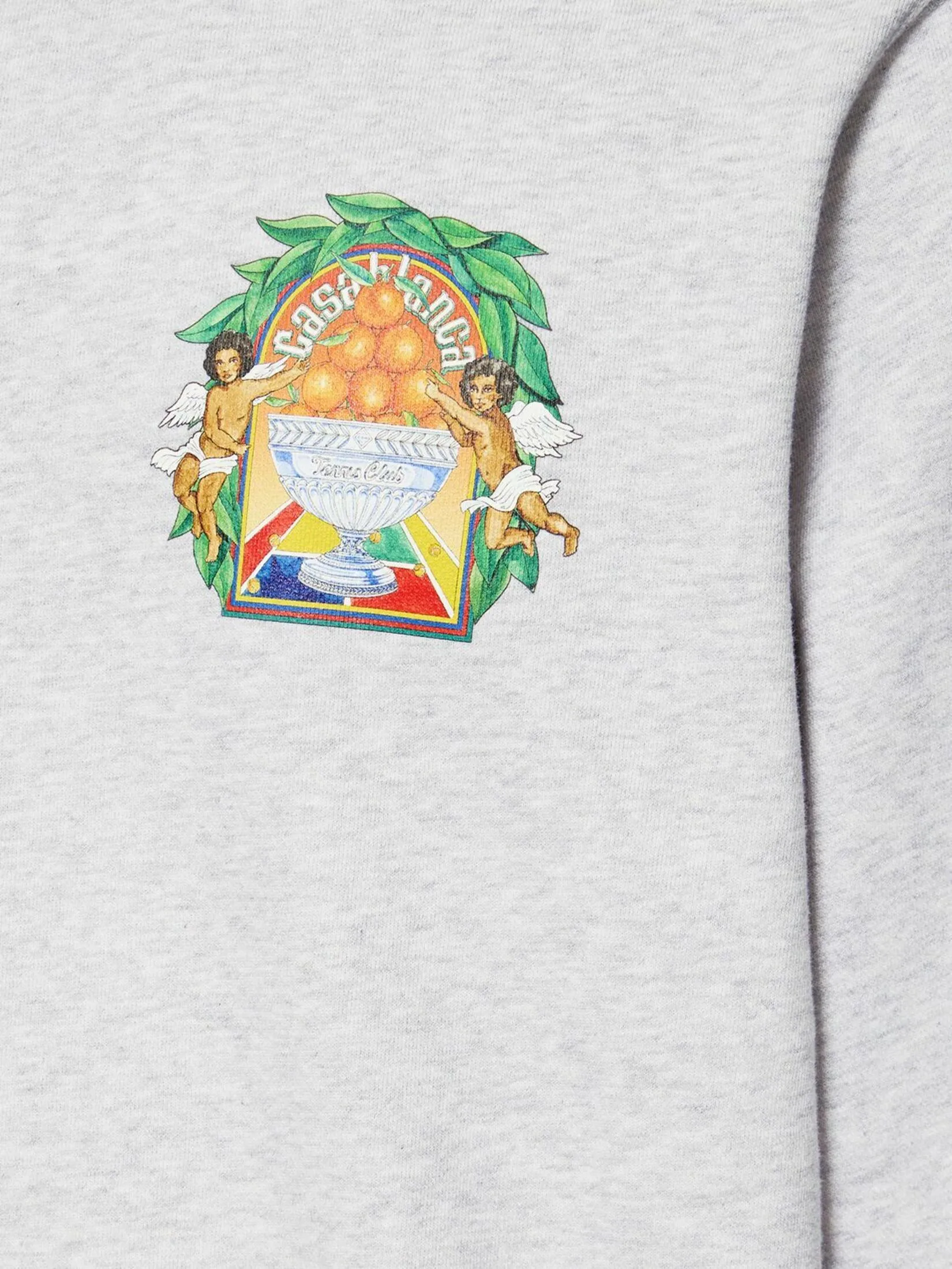 CASABLANCA TRIOMPHE D ORANGE PRINTED UNISEX SWEATSHIRT IN GREY MARLE LOOPBACK