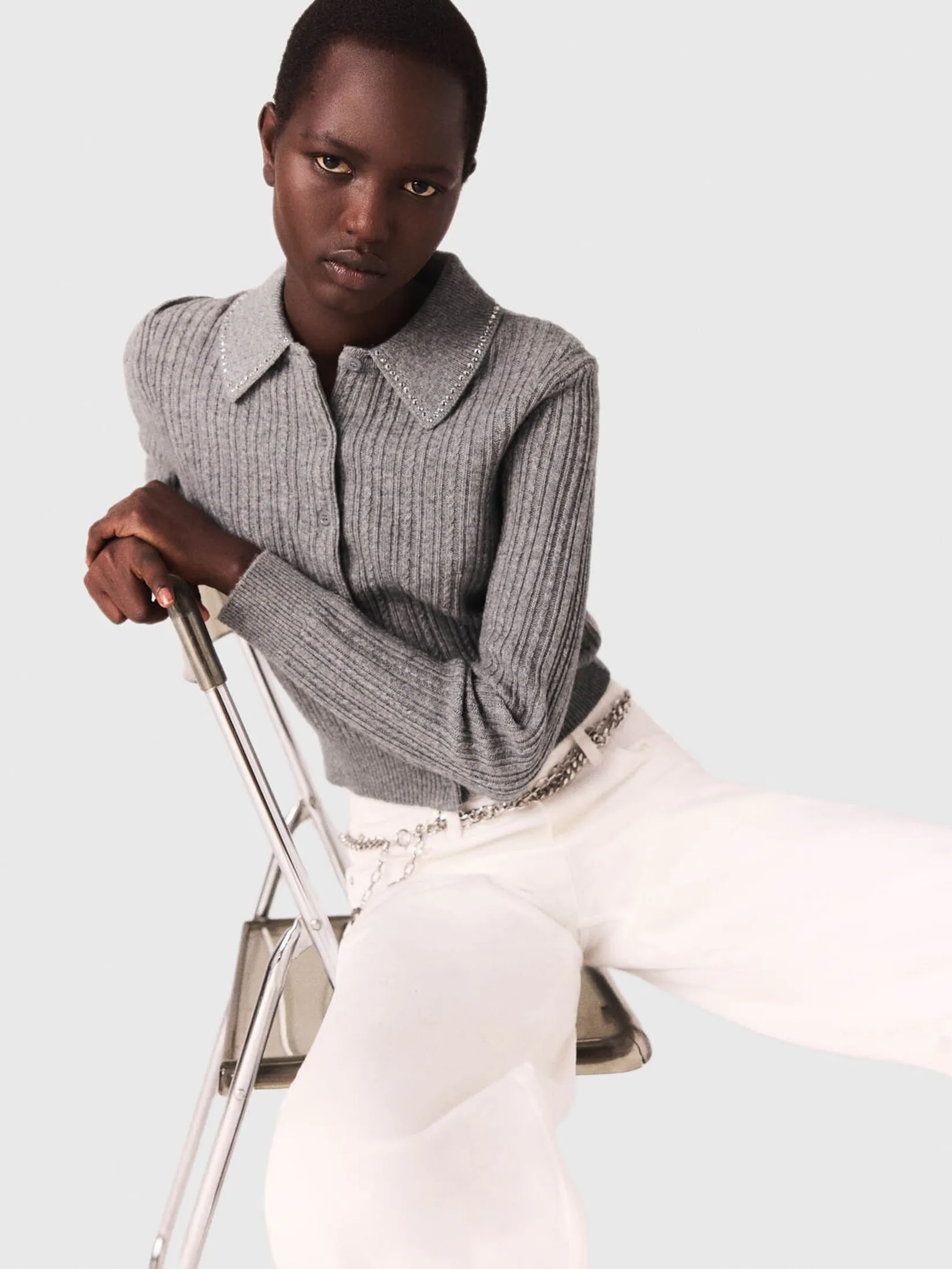 MAJE Women Cardigan Rhinestone Collar