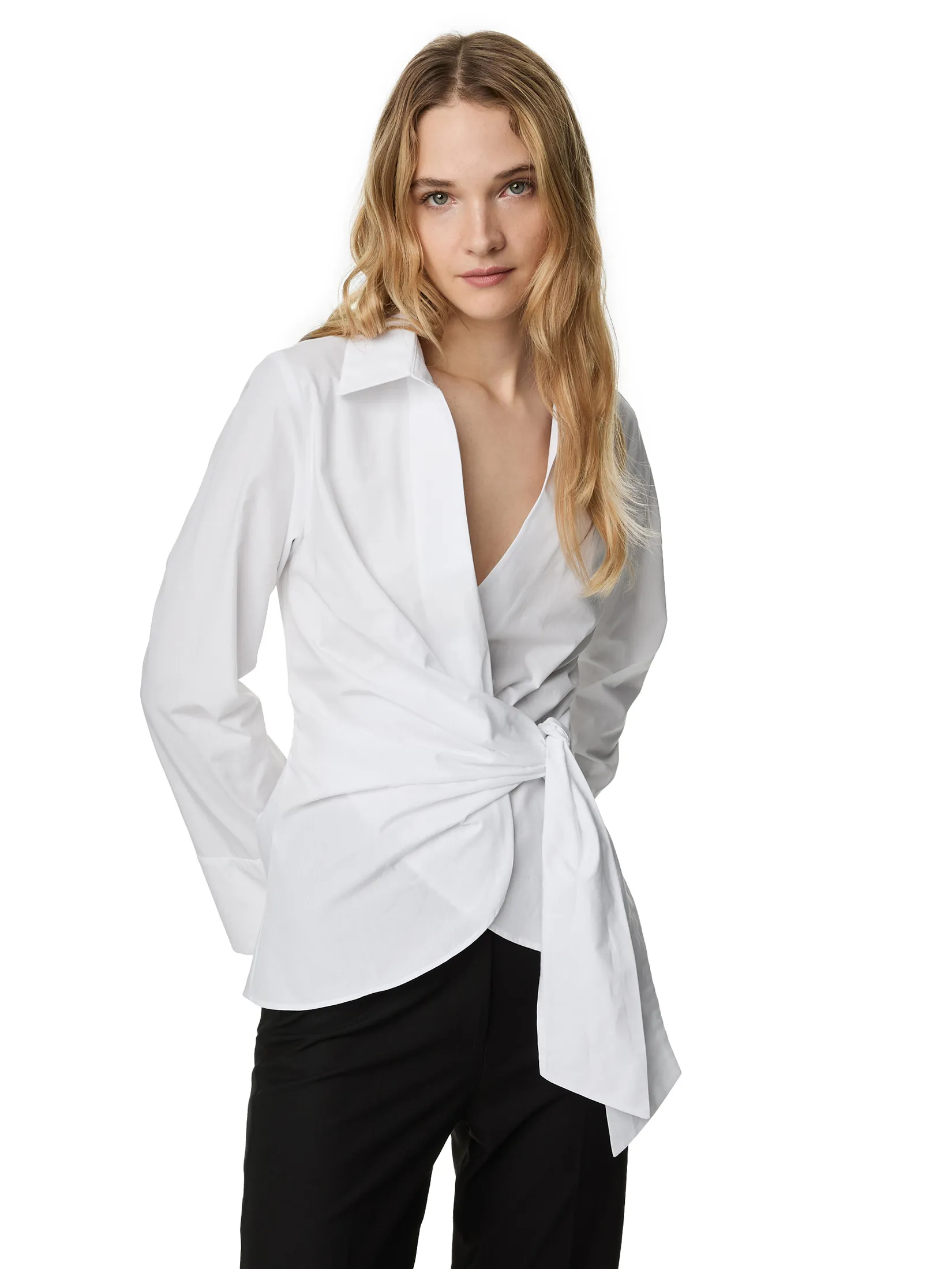 MARKS & SPENCER Women Shirt Pure Cotton Tie Front White