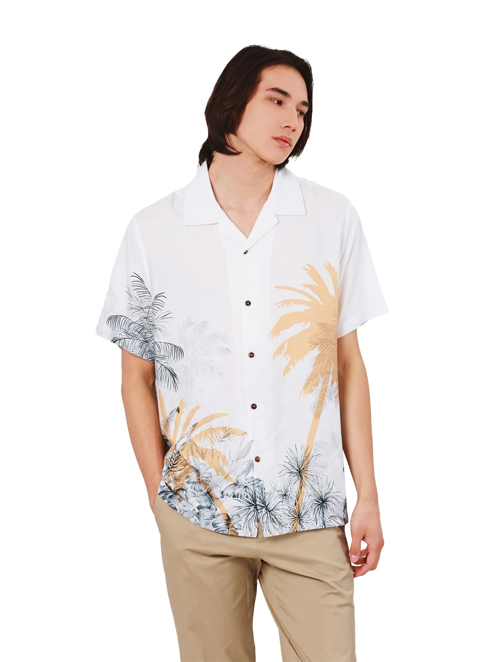 JOHN HENRY Men's Short Sleeves Hawaii Shirts (Relaxed Fit) DENIM Orange