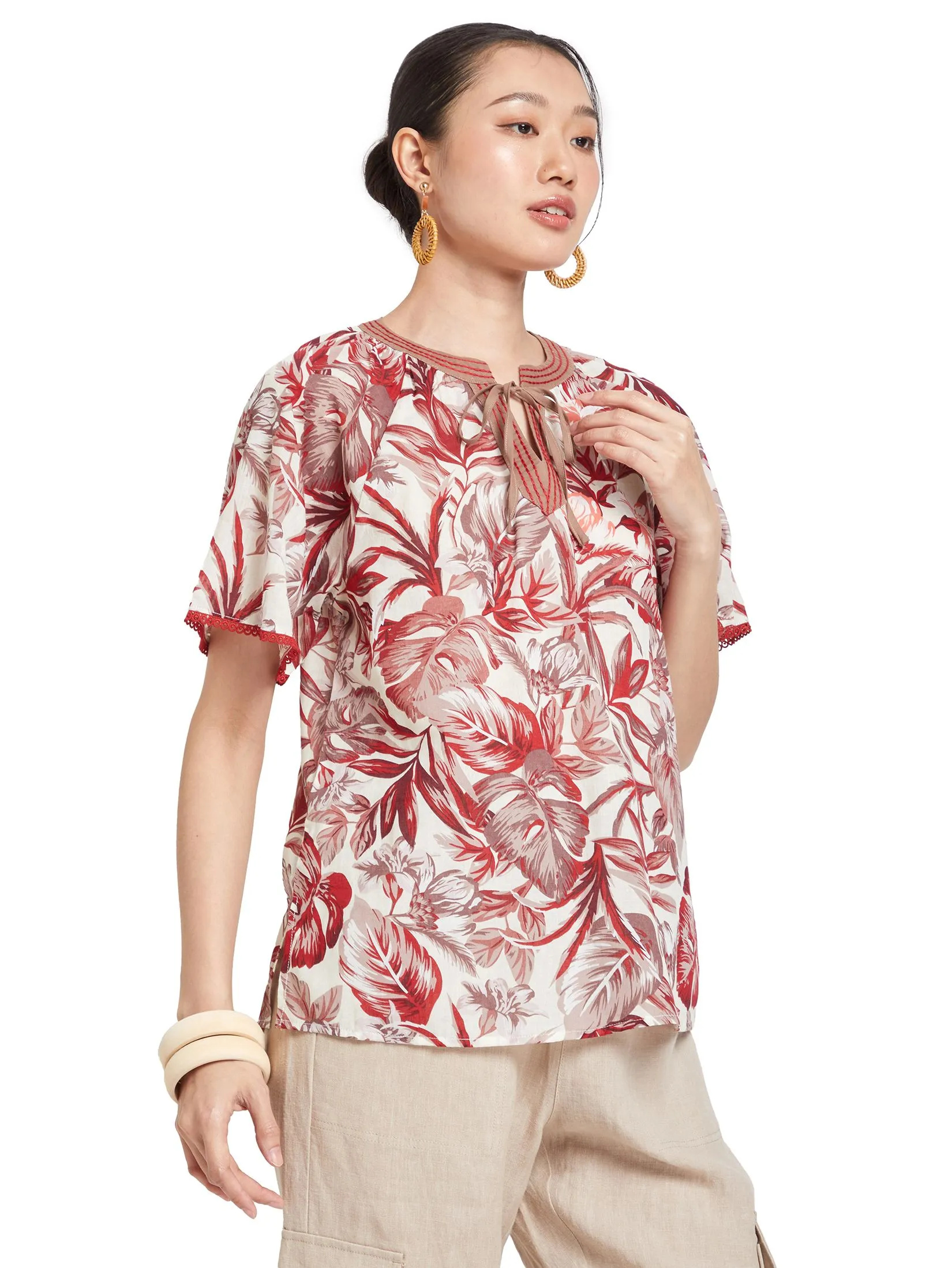 JOURNAL Women Blouse Batwing Sleeves Cotton Woven