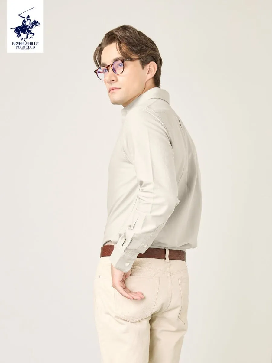 BEVERLY HILLS POLO CLUB Men Oxford Relax Fit Shirt Long Sleeve, Beige