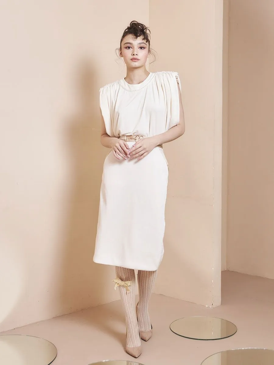 THEA BY THARA Belt-Detailed Ribbed Stretch Skirt Cream