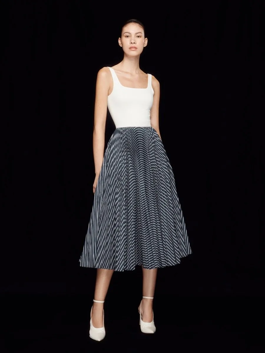 ASAVA ( SS24 ) Striped Pleated Women Midi Dress Navy Blue