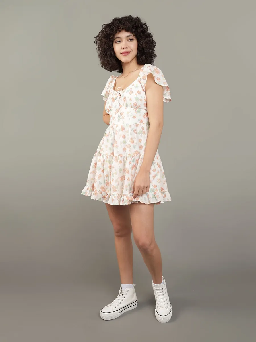 AMERICAN EAGLE WOMEN FLUTTER SLV TIE NK MINI 106 CREAM