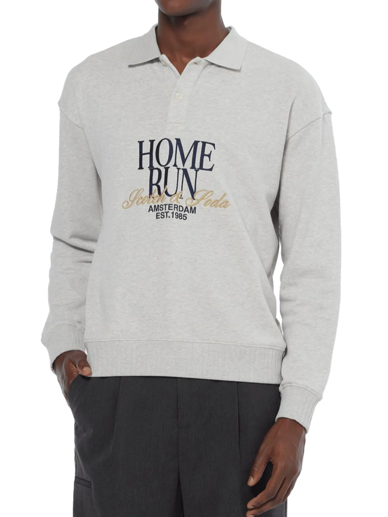 SCOTCH&SODA Men Polo Sweatshirt Relaxed Fit Light Grey Melange