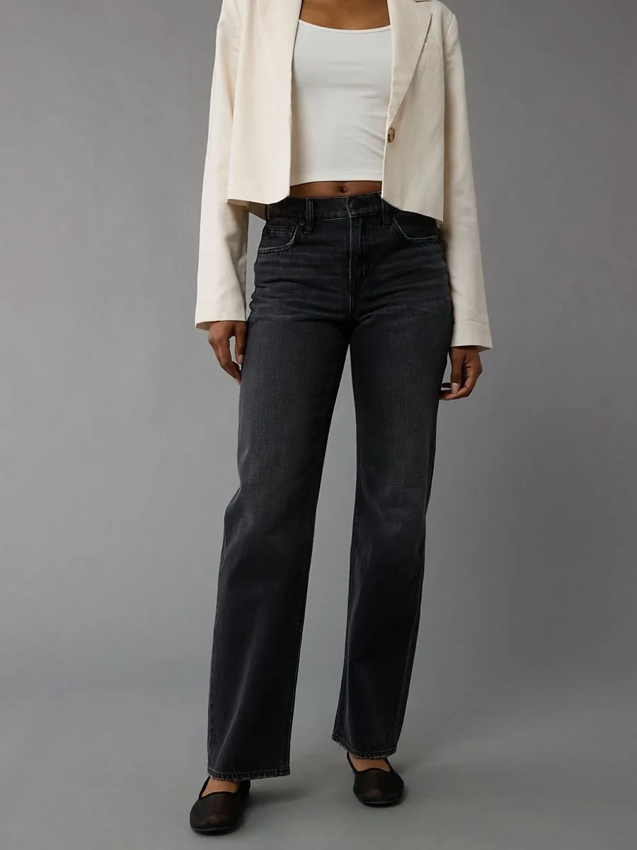 AMERICAN EAGLE WOMEN HIGH-RISE STOVEPIPE JEANS 045 BLACK BLAZE