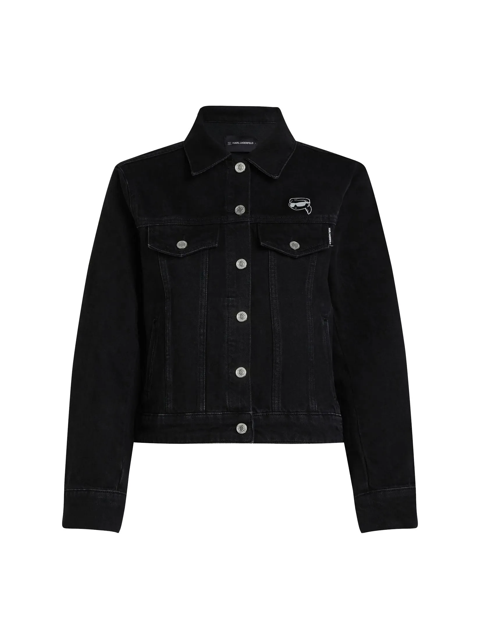KARL LAGERFELD IKON PRINT DENIM JACKET BLACK DENIM