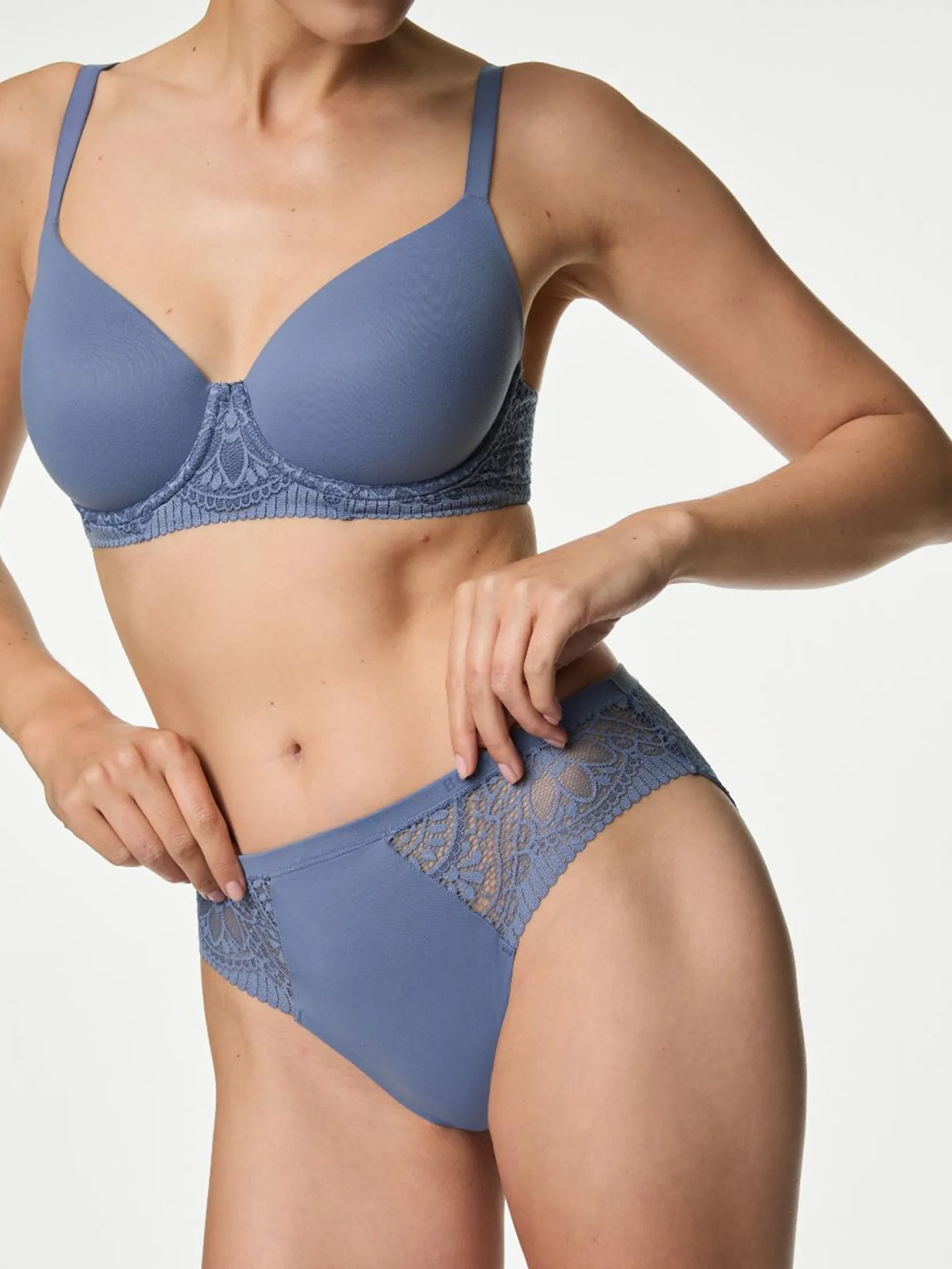 MARKS & SPENCER Women High Leg Knickers Body Soft Pack 3 Pcs Steel Blue