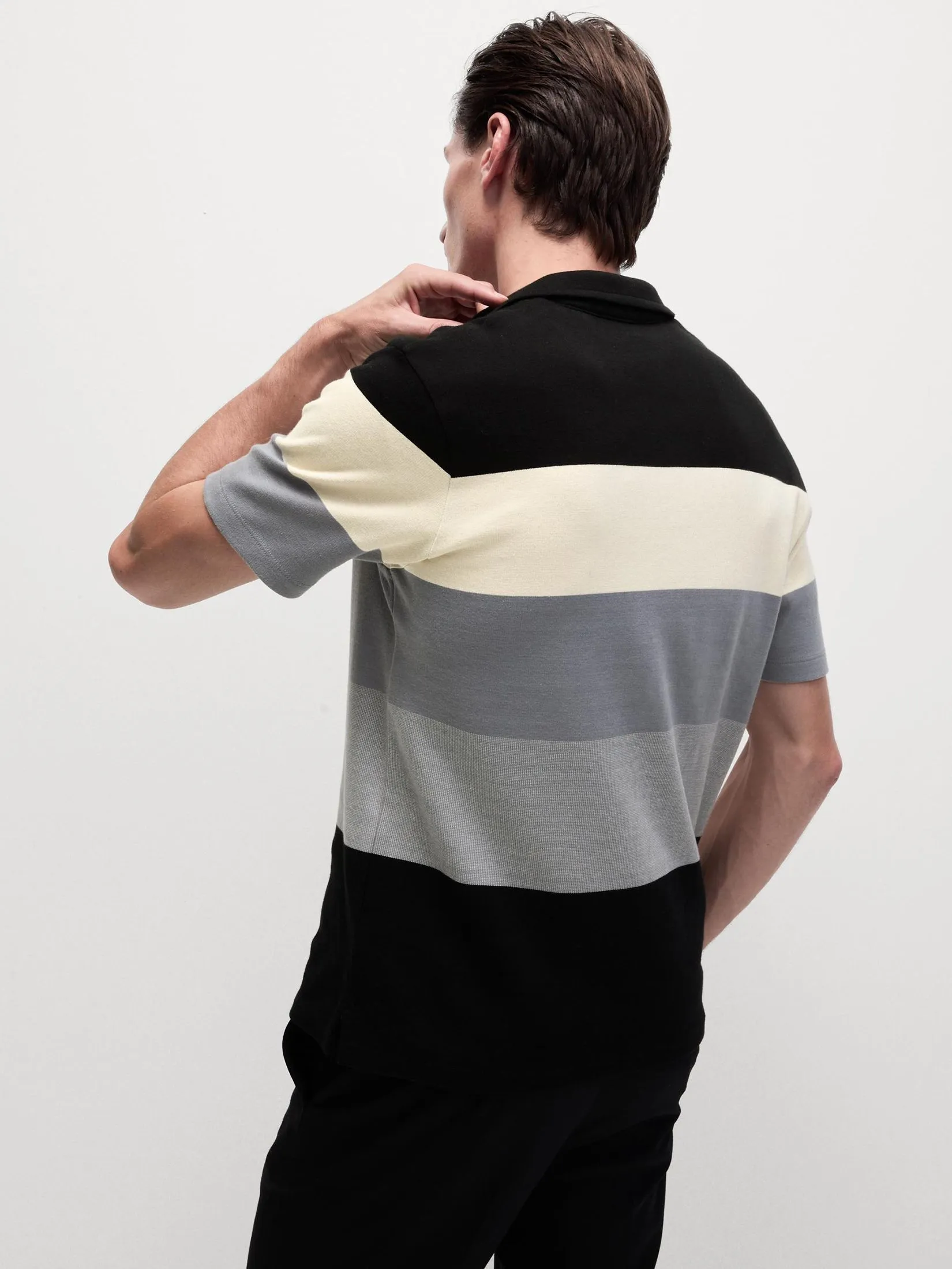 MARKS & SPENCER Men Polo Shirt Pure Cotton Double Knit Black Mix