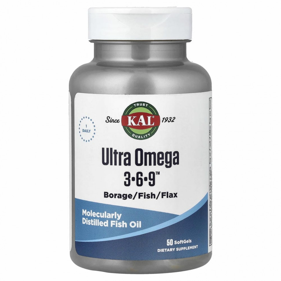 KAL, Ultra Omega 3, 6, 9, 50 мягких таблеток