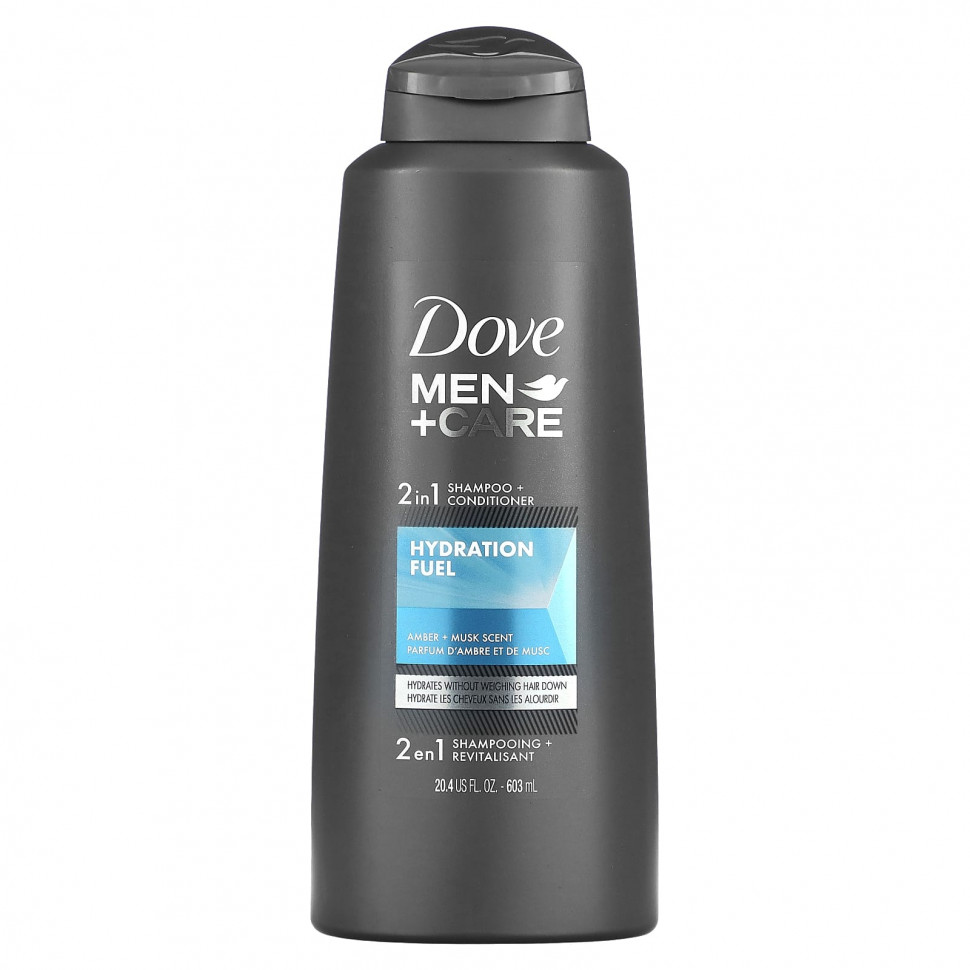 Dove, Men + Care, шампунь и кондиционер 2 в 1, увлажняющее средство, амбра и мускус, 603 мл (20,4 жидк. Унции)