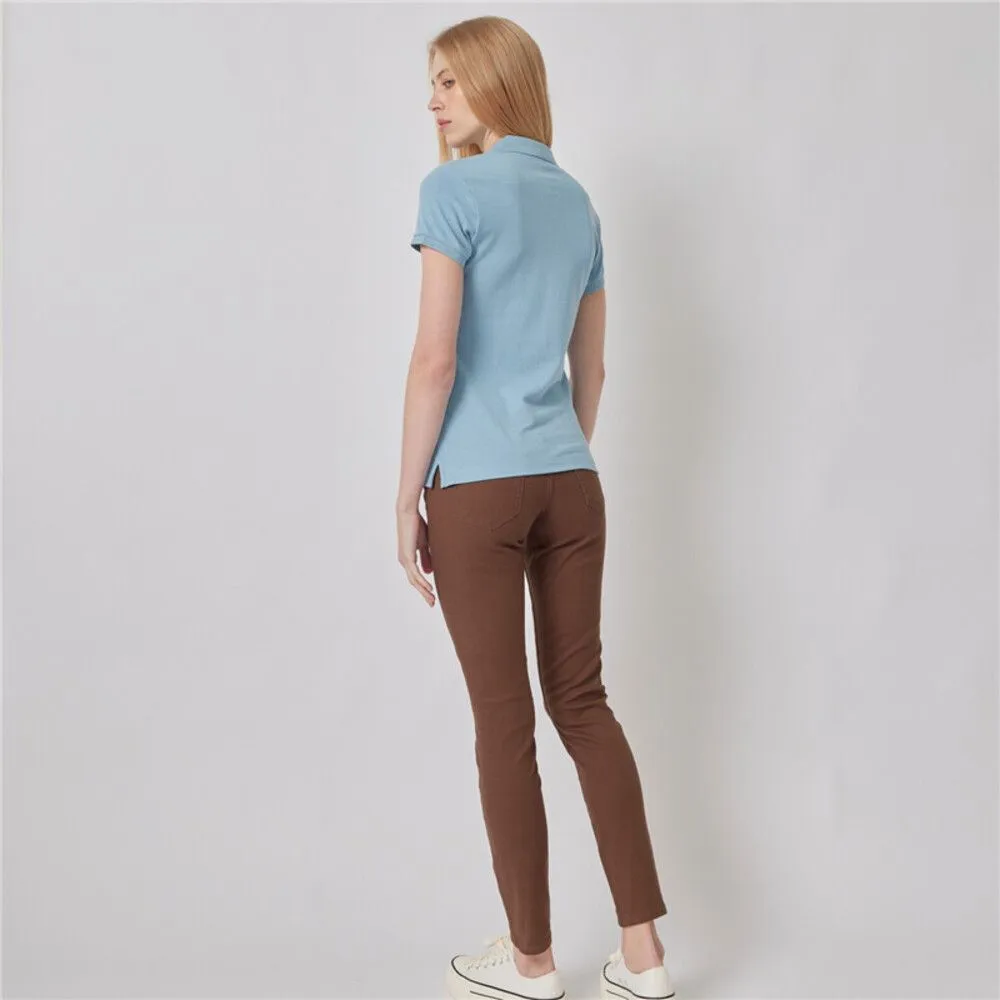 GIORDANO Brown Women's Stretch Cotton High Waist Slim Tapered Pants (180° Elastic Waistband)